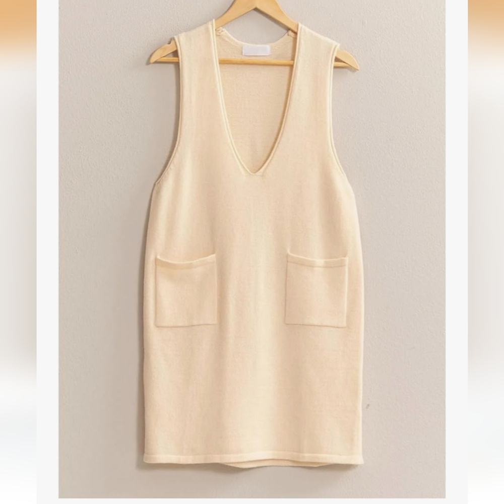 Women’s Sweater Vest V Neck Sleeveless Knit Pullover Pinafore Mini Dress